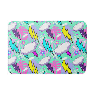 Neon Lightning Bolts & Stars Pattern Bath Mat