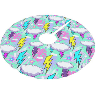 Neon Lightning Bolts & Stars Pattern Brushed Polyester Tree Skirt