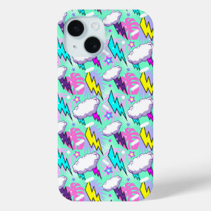 Neon Lightning Bolts & Stars Pattern iPhone 15 Case