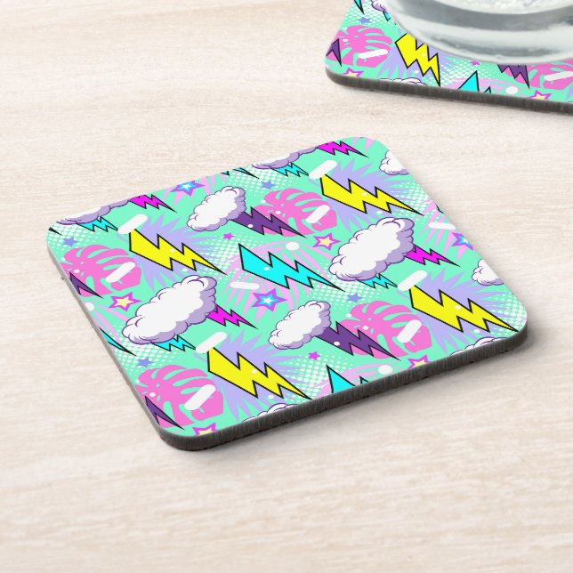 Neon Lightning Bolts & Stars Pattern Coaster (Left Side)