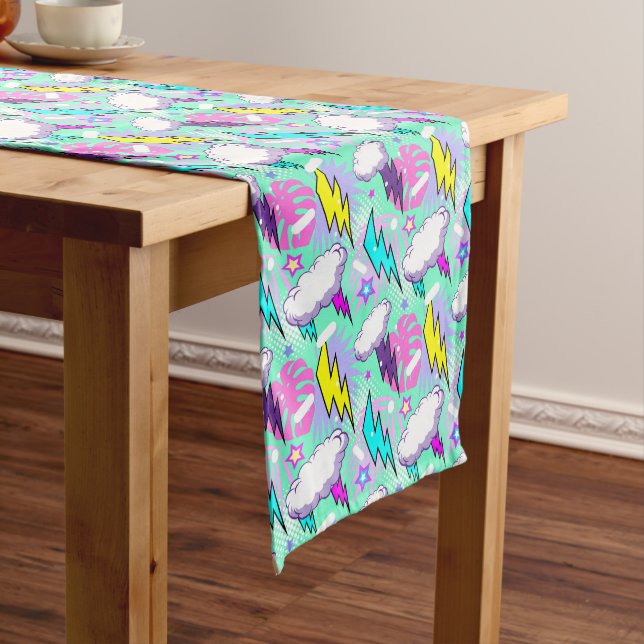 Neon Lightning Bolts & Stars Pattern Medium Table Runner (In Situ)