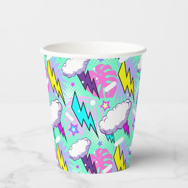 Neon Lightning Bolts & Stars Pattern Paper Cups (Front)