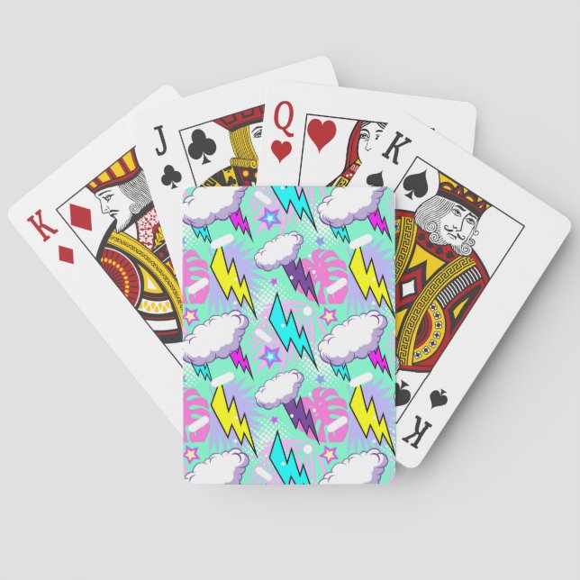 Neon Lightning Bolts & Stars Pattern Playing Cards (Back)