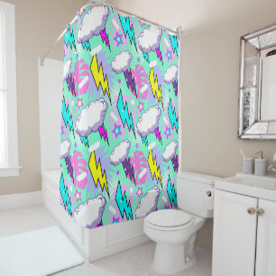 Neon Lightning Bolts & Stars Pattern Shower Curtain