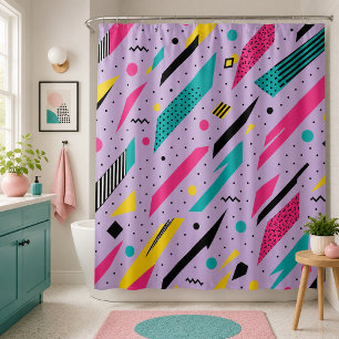 Neon Lightning Parade Retro Memphis Shower Curtain