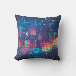Neon lights and geometric seamless pattern cushion