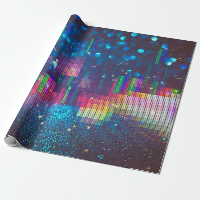 Neon lights and geometric seamless pattern wrapping paper (Unrolled)