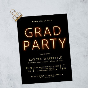 Neon Lights Black Photo Grad Party Invitation
