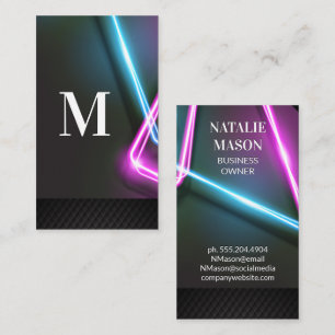 Neon Lights Black Tile Pattern Business Card