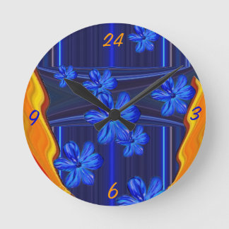 Neon Lights Blue Blossom Wall Clock