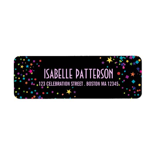 Neon Lights Colourful Confetti Party Address Return Address Label