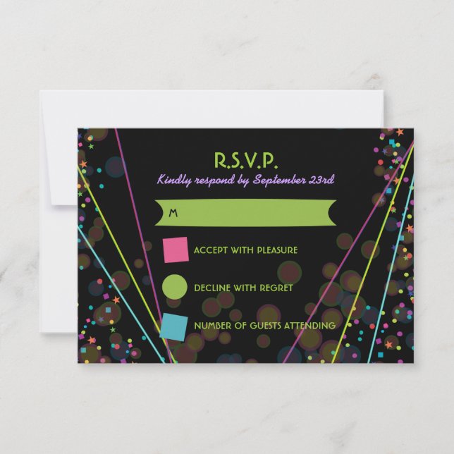 Neon Lights Glow in the Dark RSVP Response Card (Front)