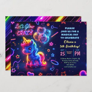 Neon Lights Glowing Fun Unicorn Birthday Invitation