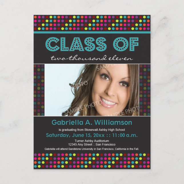 Neon Lights Graduation Announcement (aqua) (Front)