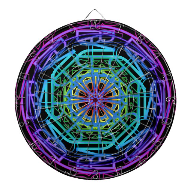 Neon Lights Mandala Design Dartboard (Front)