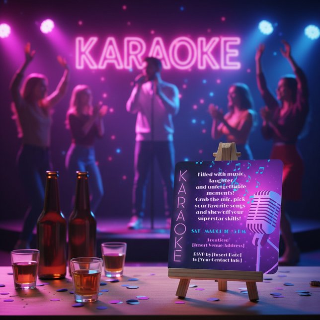 Neon Lights & Microphone Karaoke Party Invitation (Creator Uploaded)