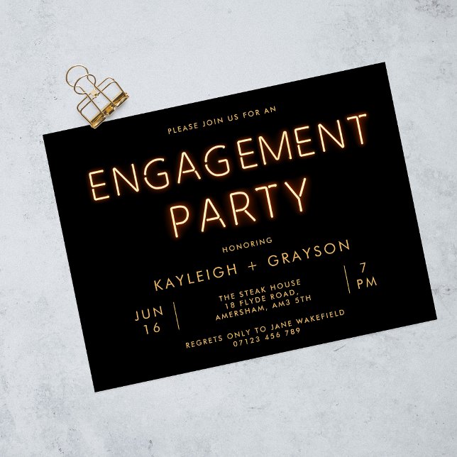 Neon Lights On Black Engagement Party Invitation (Creator Uploaded)