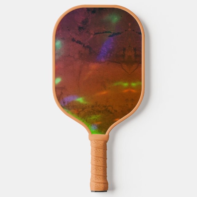 neon lights on cracked rock surface pickleball paddle (Front)