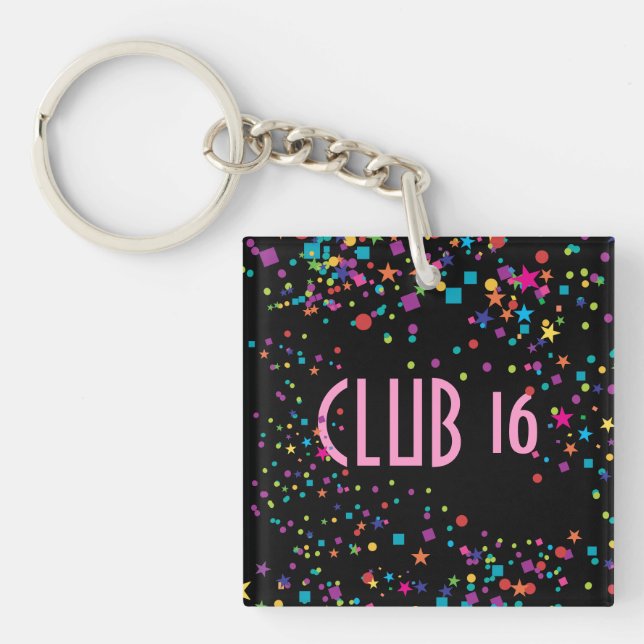 Neon Lights Sweet 16 Club Party Favour Keychain (Front)