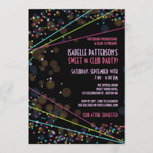 Neon Lights Sweet 16 Club Party Invitation