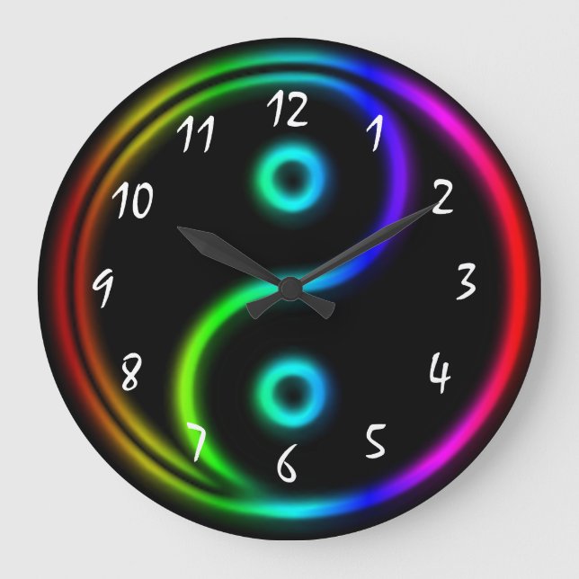 Neon like Rainbow Yin Yang Large Clock (Front)
