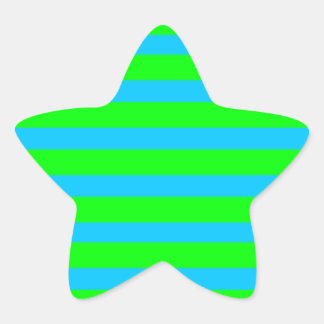 Neon Lime Green and Teal Blue Stripes Star Sticker