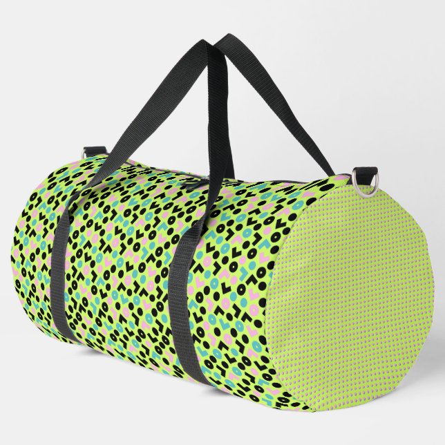 NEON LIME GREEN BLUE BLACK PINK PATTERNS DUFFLE BAG (Left Corner)