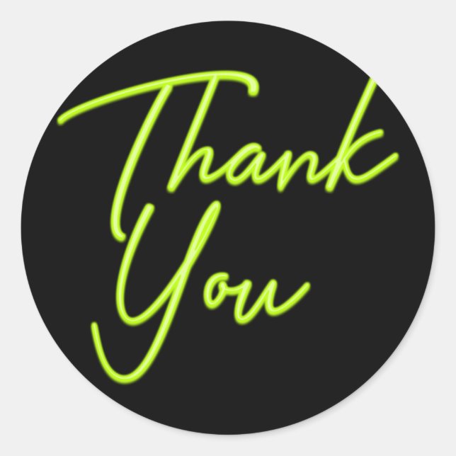 Neon Lime Green Glow Thank You Classic Round Sticker (Front)