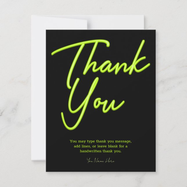Neon Lime Green Glow Thank You Invitation (Front)