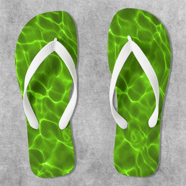 Neon Lime Green Swimming Pool Thongs (Funny Green Water Swimming Pool Photo Flip Flops)