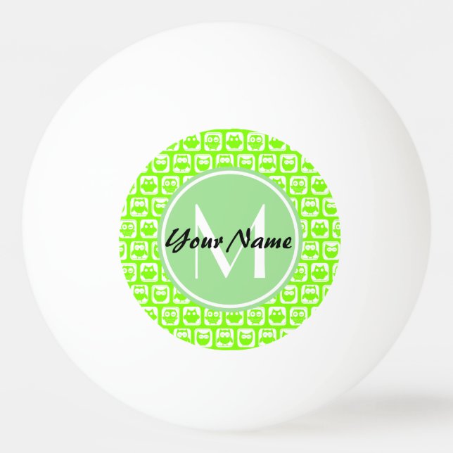 Neon Lime Owls Personalised Monogram Ping Pong Ball (Front)