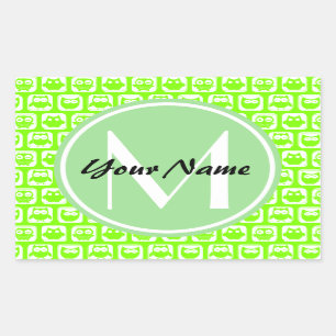 Neon Lime Owls Personalised Monogram Rectangular Sticker