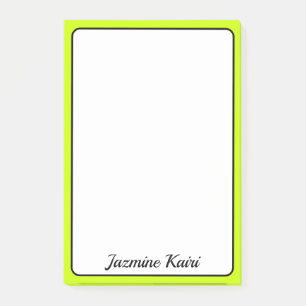 Neon Lime Yellow Border Professional Simple Name Post-it Notes