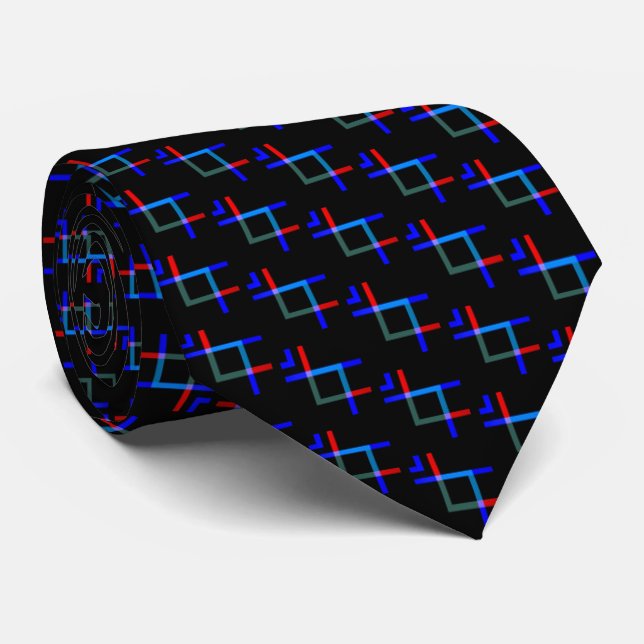 Neon Lines Blue Black Red Pattern  Tie (Rolled)