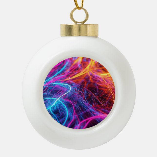 Neon Lines Ceramic Ball Christmas Ornament (Front)