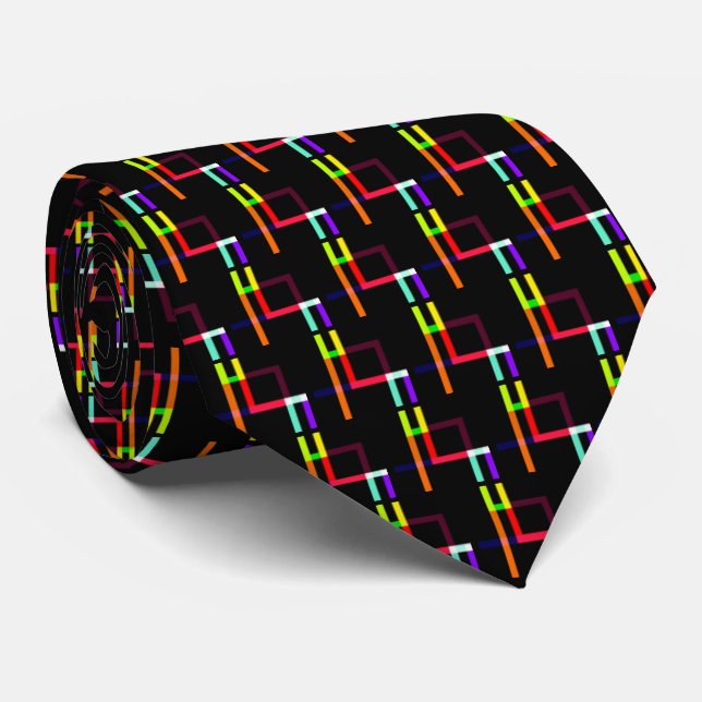 Neon Lines Red Yellow Orange Purple Black Pattern  Tie (Rolled)