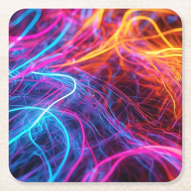 Neon Lines Square Paper Coaster (Front)