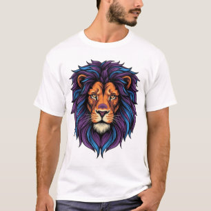 Neon Lion Head Purple Blue Mane Fierce T-Shirt