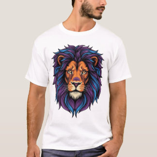 Neon Lion Head Purple Blue Mane Fierce T-Shirt