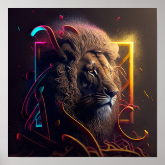 Neon Lion - Motivational Graffiti Style Realism Ca Poster