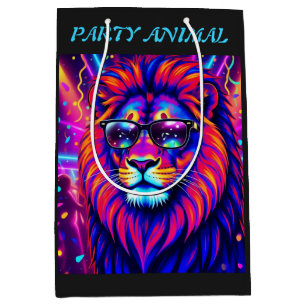 Neon Lion Party Animal – Colourful Retro Graphic Medium Gift Bag