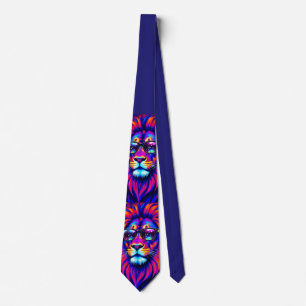 Neon Lion Party Animal – Colourful Retro Graphic Tie