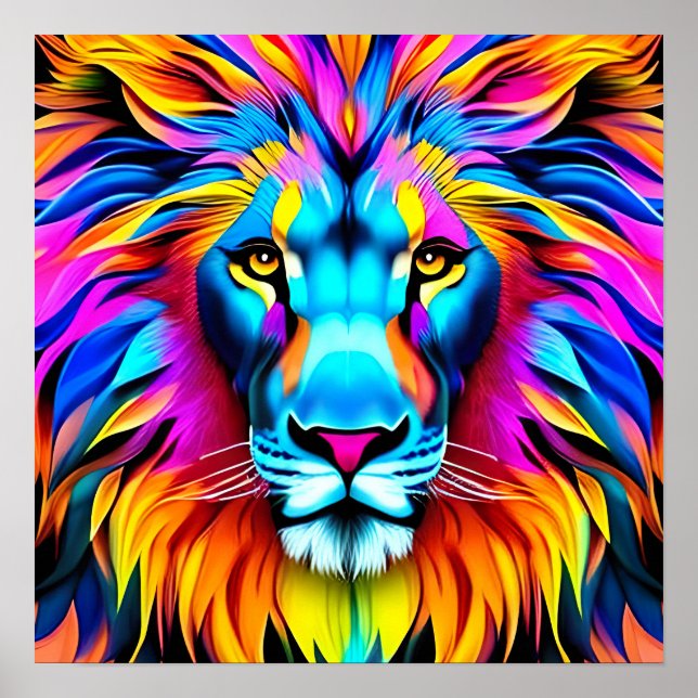 Neon Lion - Pop Art Motivation Poster (Front)