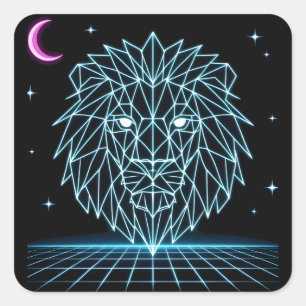 Neon Lion Synthwave - Retro King Predator Square Sticker