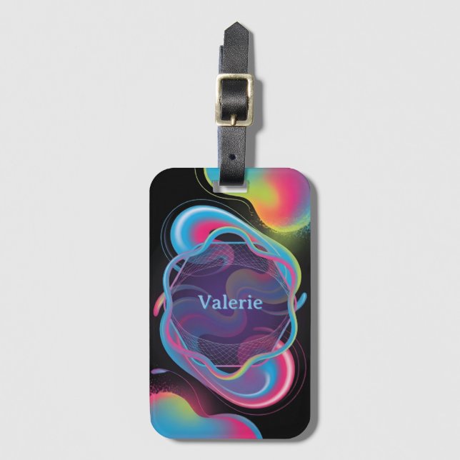 Neon Liquid Frame with Custom Name Luggage Tag (Front Vertical)