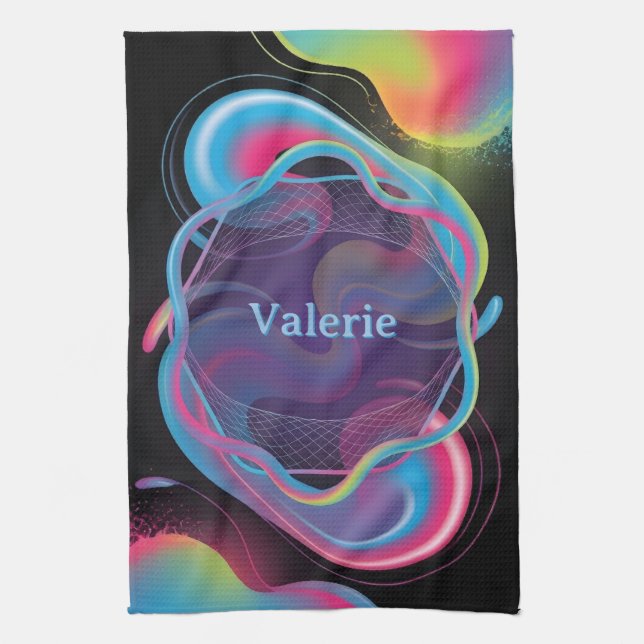 Neon Liquid Frame with Custom Name Tea Towel (Vertical)