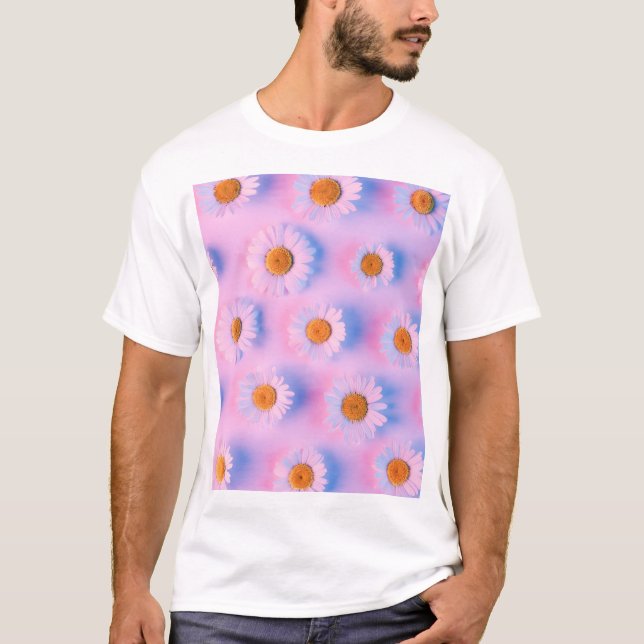 Neon-lit Multicolor Chamomile Array. T-Shirt (Front)
