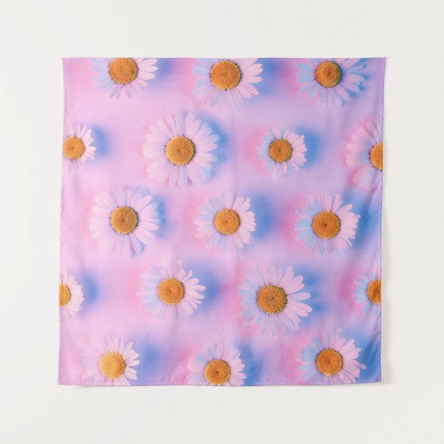 Neon-lit Multicolor Chamomile Array. Tapestry (Front)