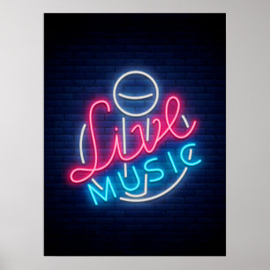 Neon Live Music Curved Word Art Word Text Art Poster