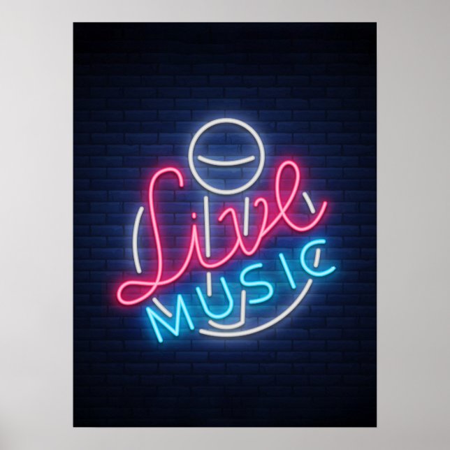Neon Live Music Curved Word Art Word Text Art Poster (Front)